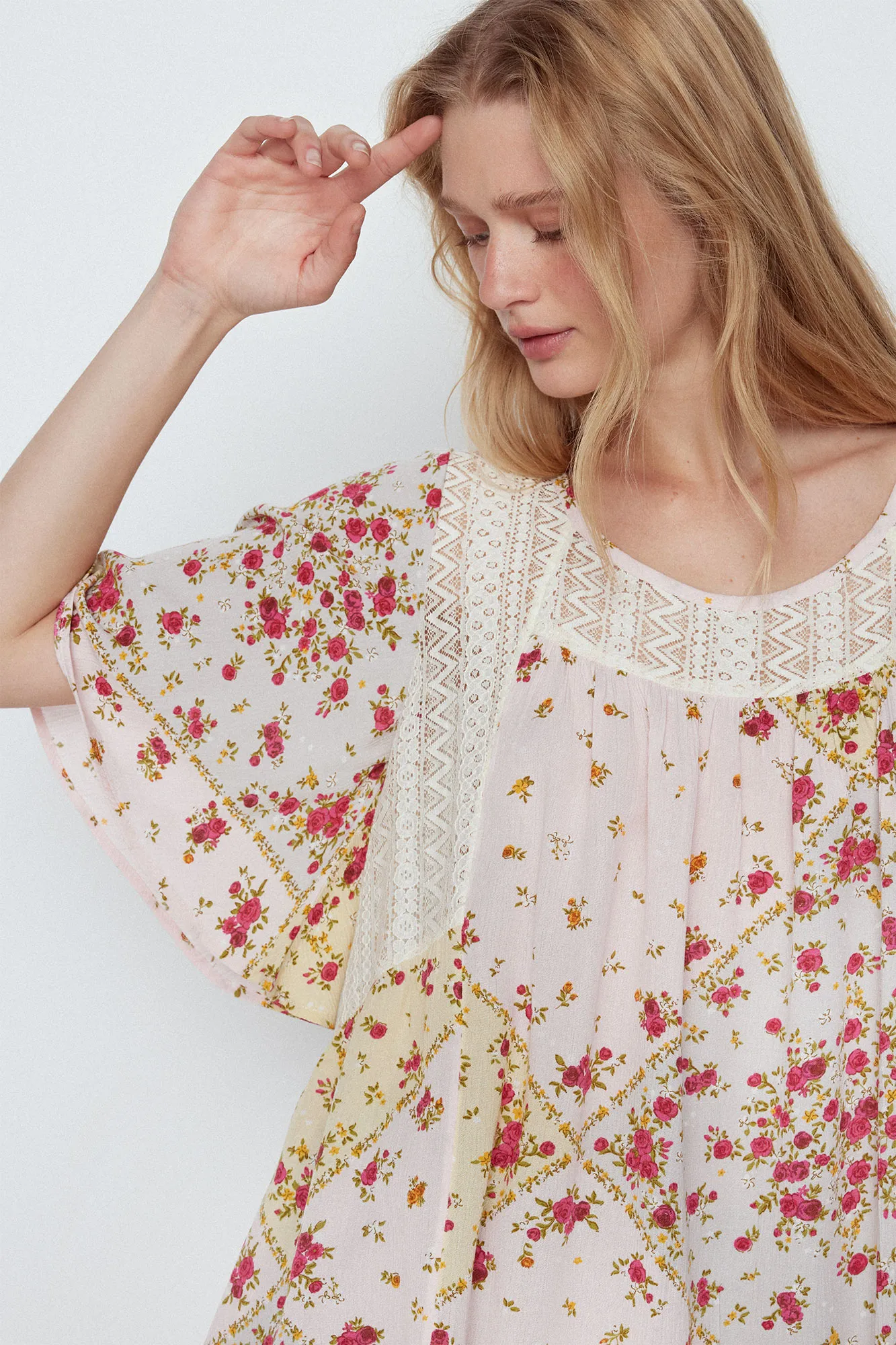 Slowlove Blusa combinada estampado patchwork