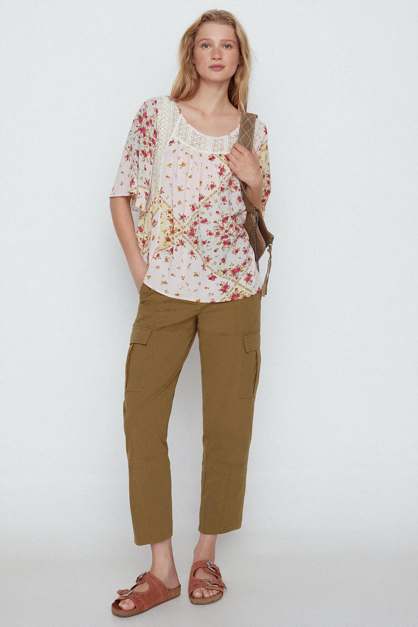 Slowlove Blusa combinada estampado patchwork