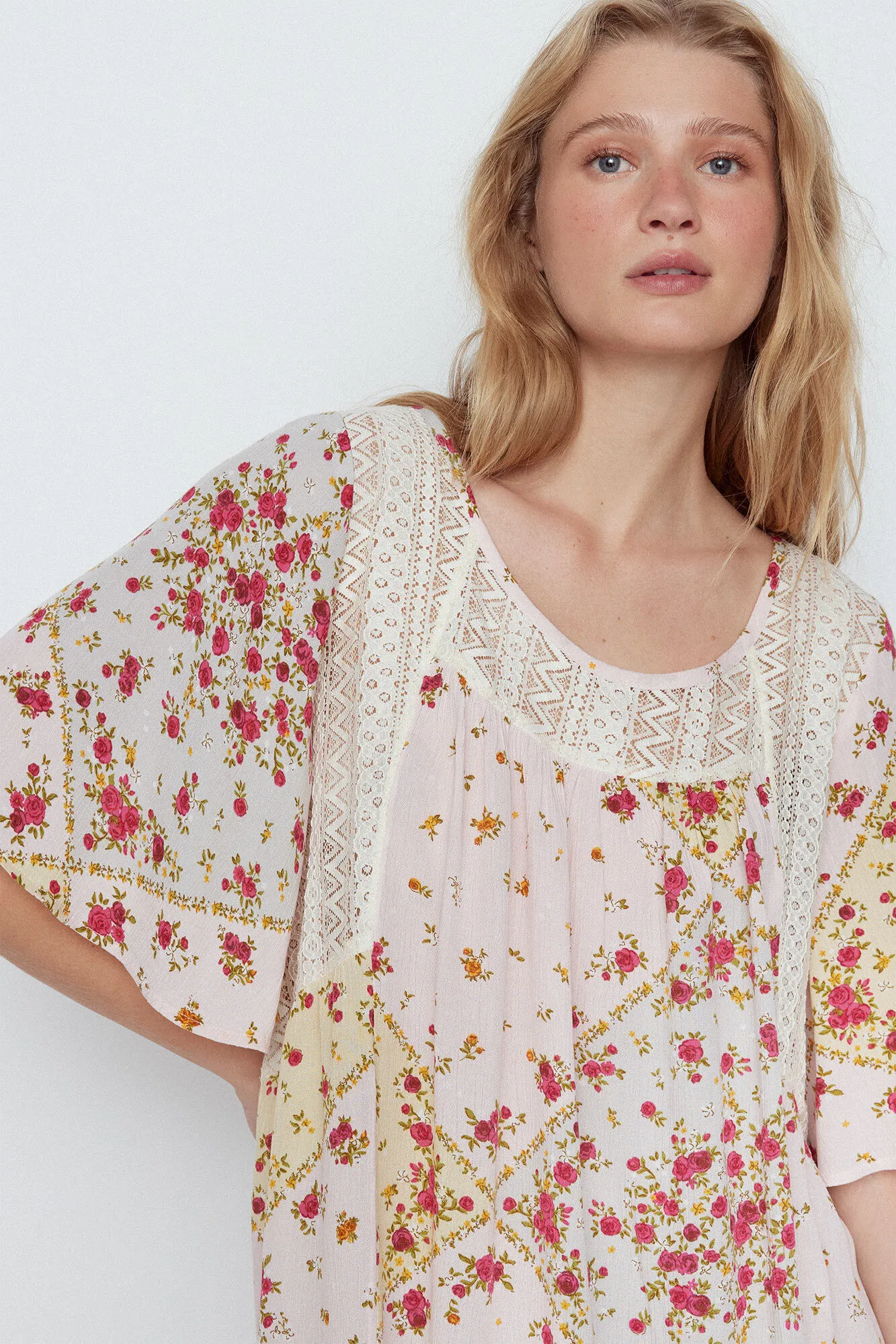 Slowlove Blusa combinada estampado patchwork