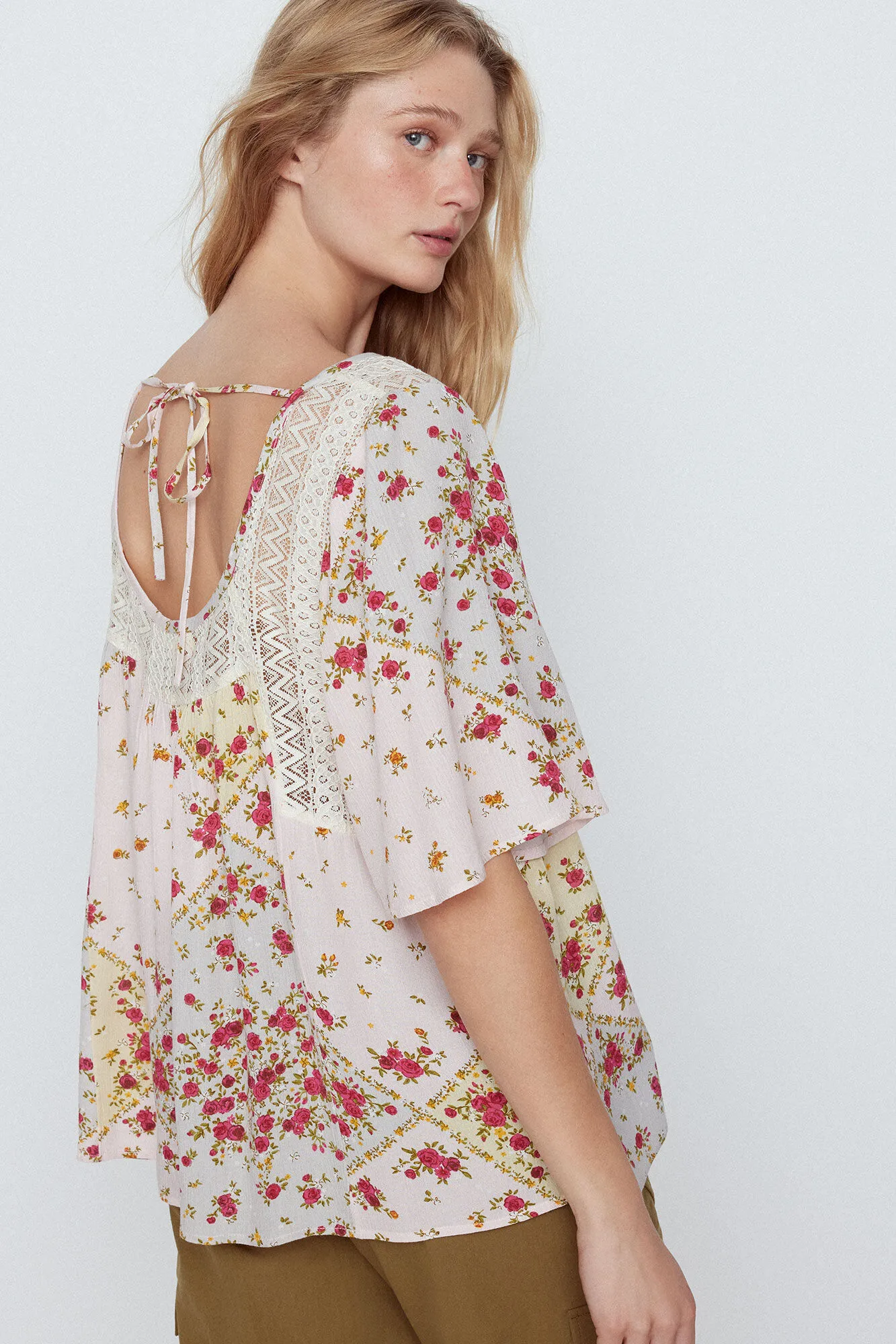 Slowlove Blusa combinada estampado patchwork