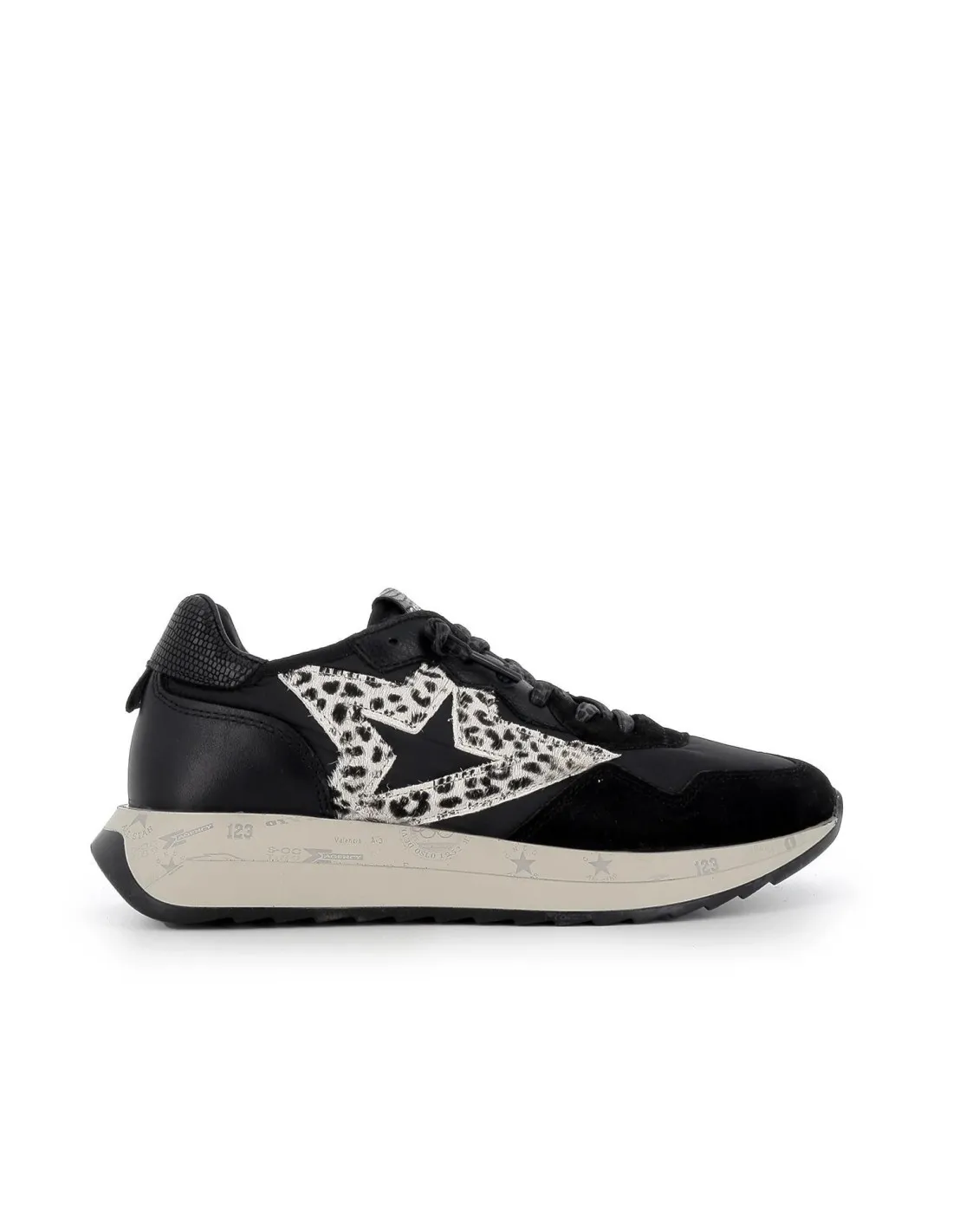 Sneaker piel negro cordones elasticos mujer CETTI