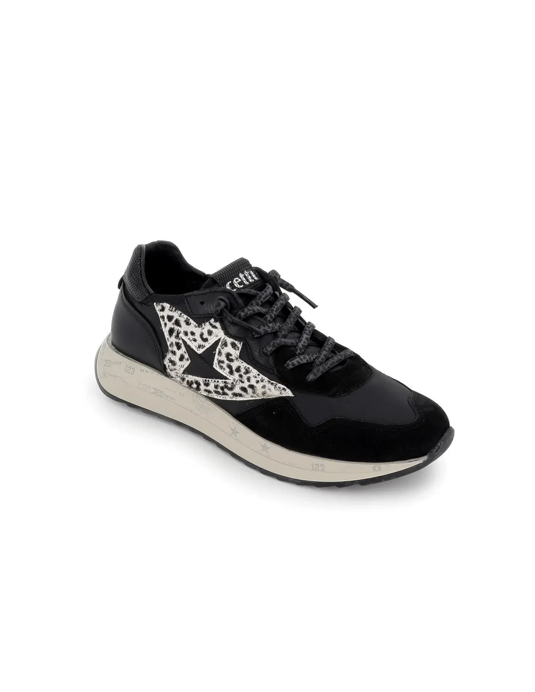 Sneaker piel negro cordones elasticos mujer CETTI