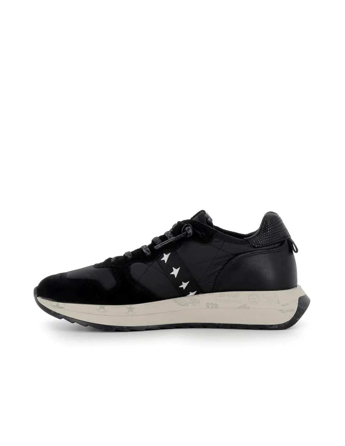 Sneaker piel negro cordones elasticos mujer CETTI