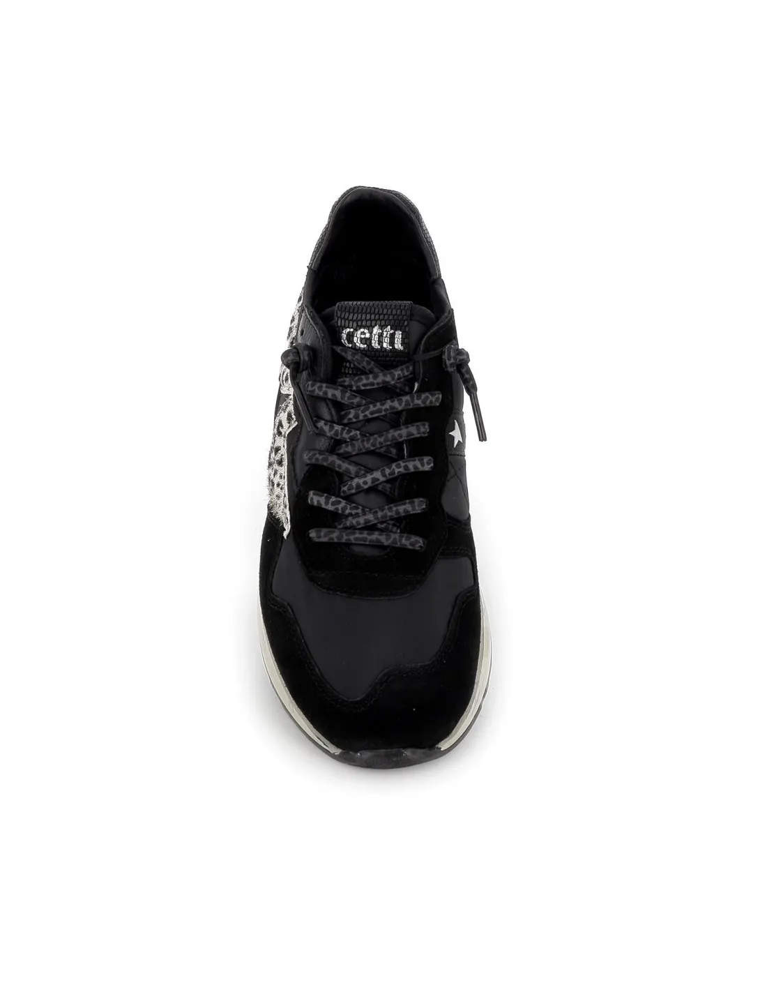 Sneaker piel negro cordones elasticos mujer CETTI