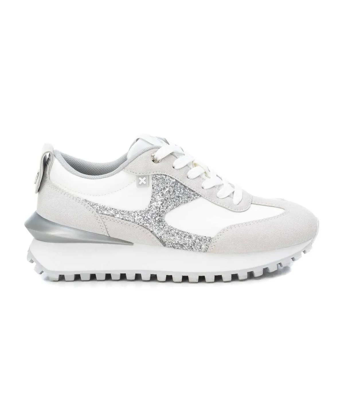 Sneakers de mujer con glitter en plata