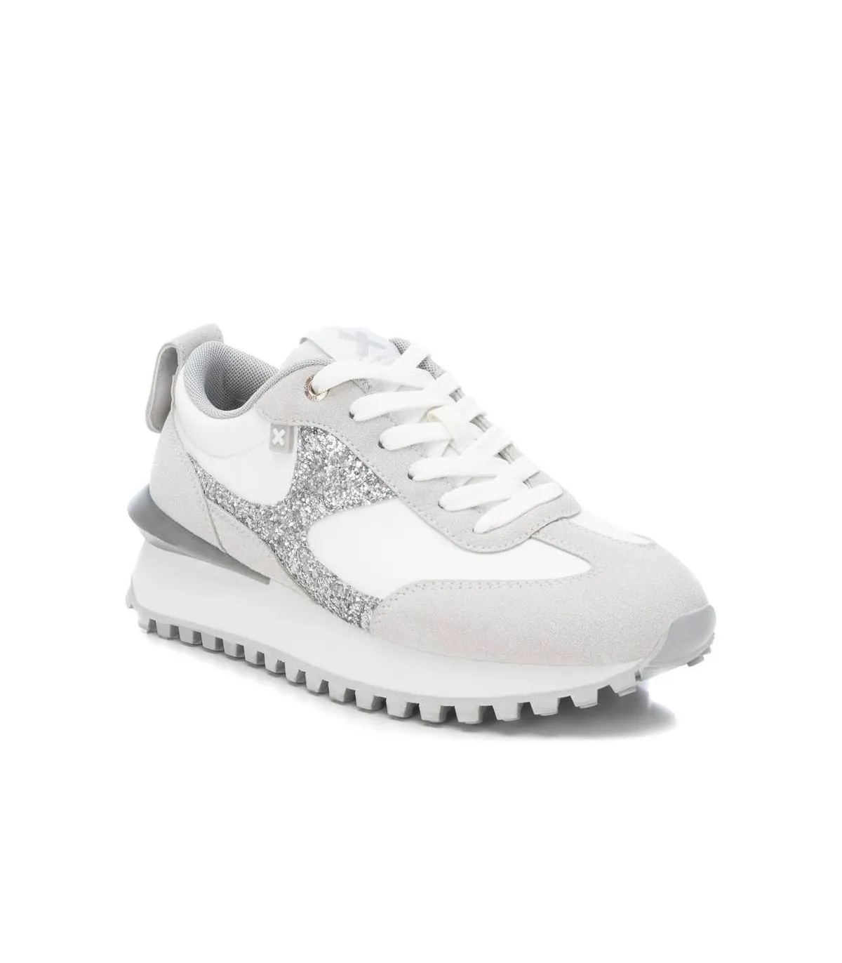 Sneakers de mujer con glitter en plata