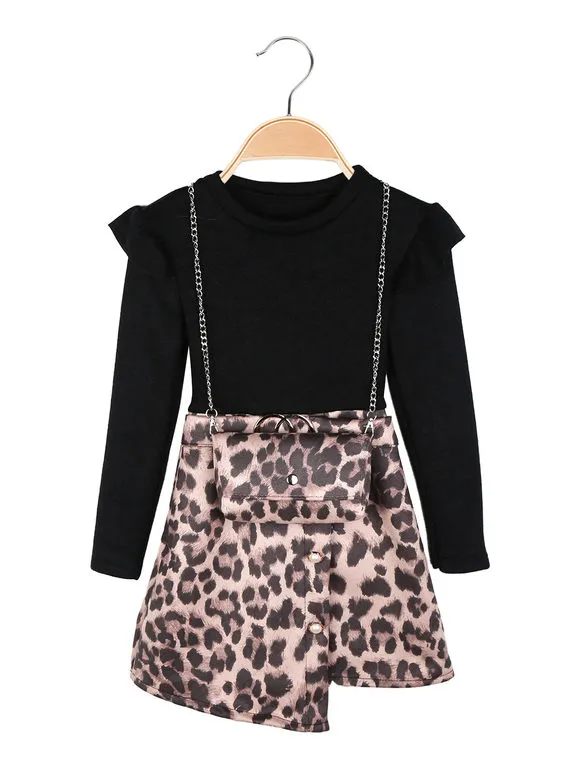 Solada Vestido de niña de manga larga con falda animal print y bolso
