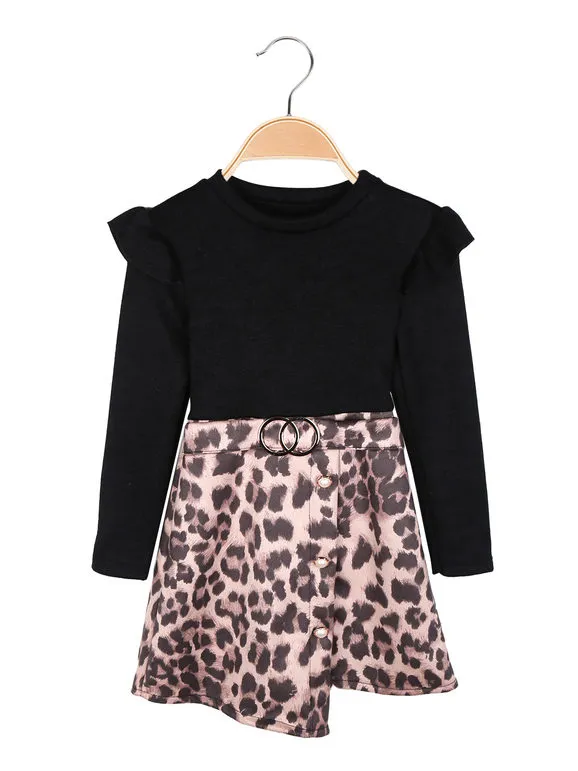 Solada Vestido de niña de manga larga con falda animal print y bolso
