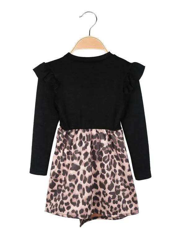Solada Vestido de niña de manga larga con falda animal print y bolso