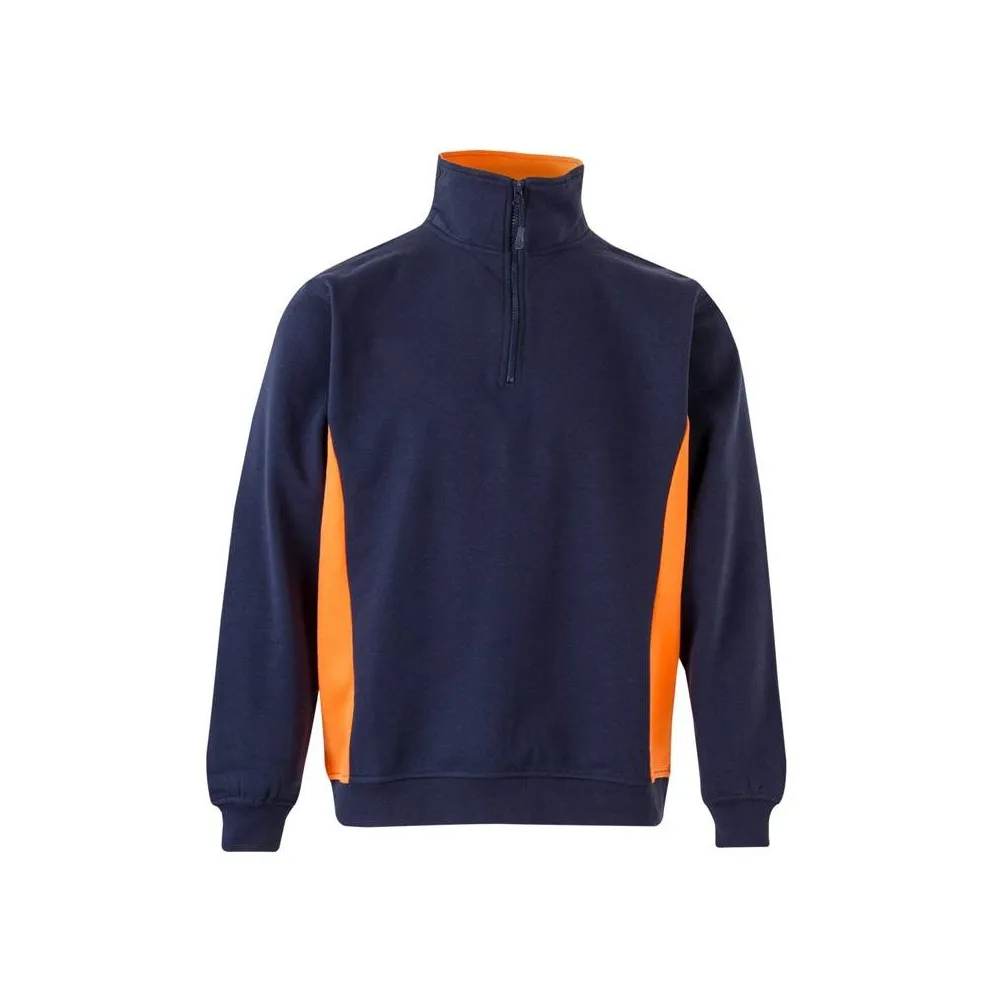 Sudadera bicolor con cuello y media cremallera