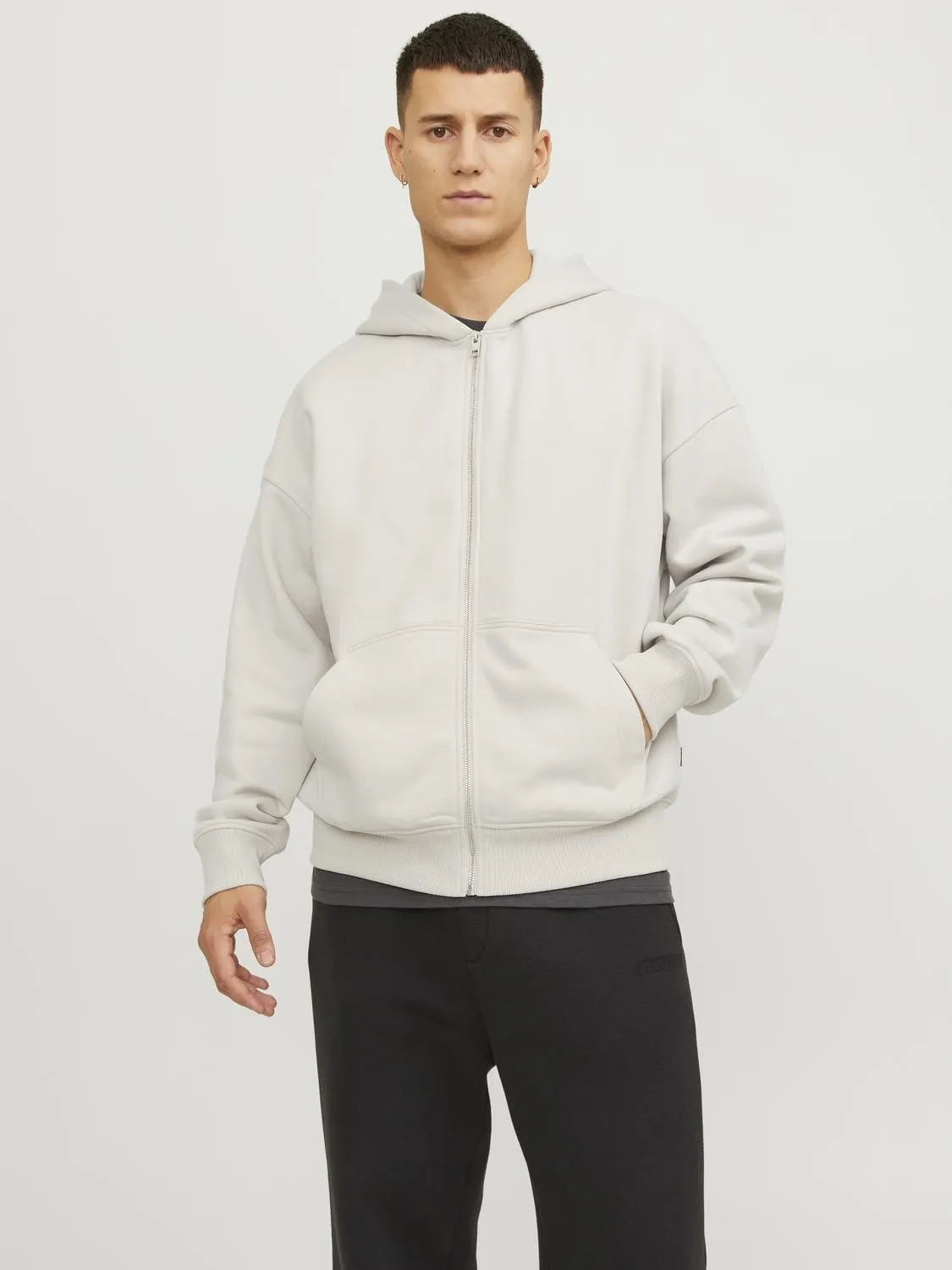 SUDADERA OVERSIZE ABIERTA CON CREMALLERA, BLANCO ROTO   JPRBLAHARVEY