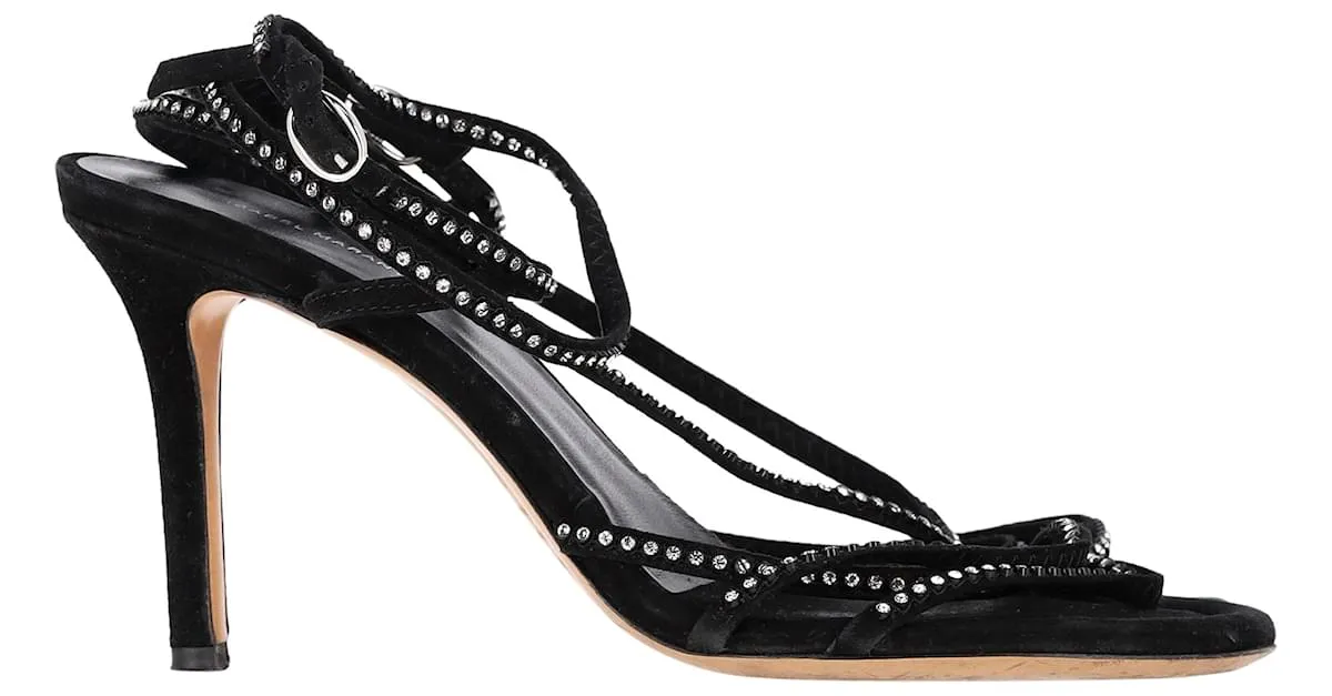 Tacones Strappy Embellished Isabel Marant en Ante Negro 