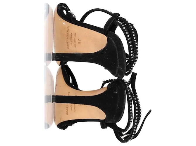 Tacones Strappy Embellished Isabel Marant en Ante Negro 