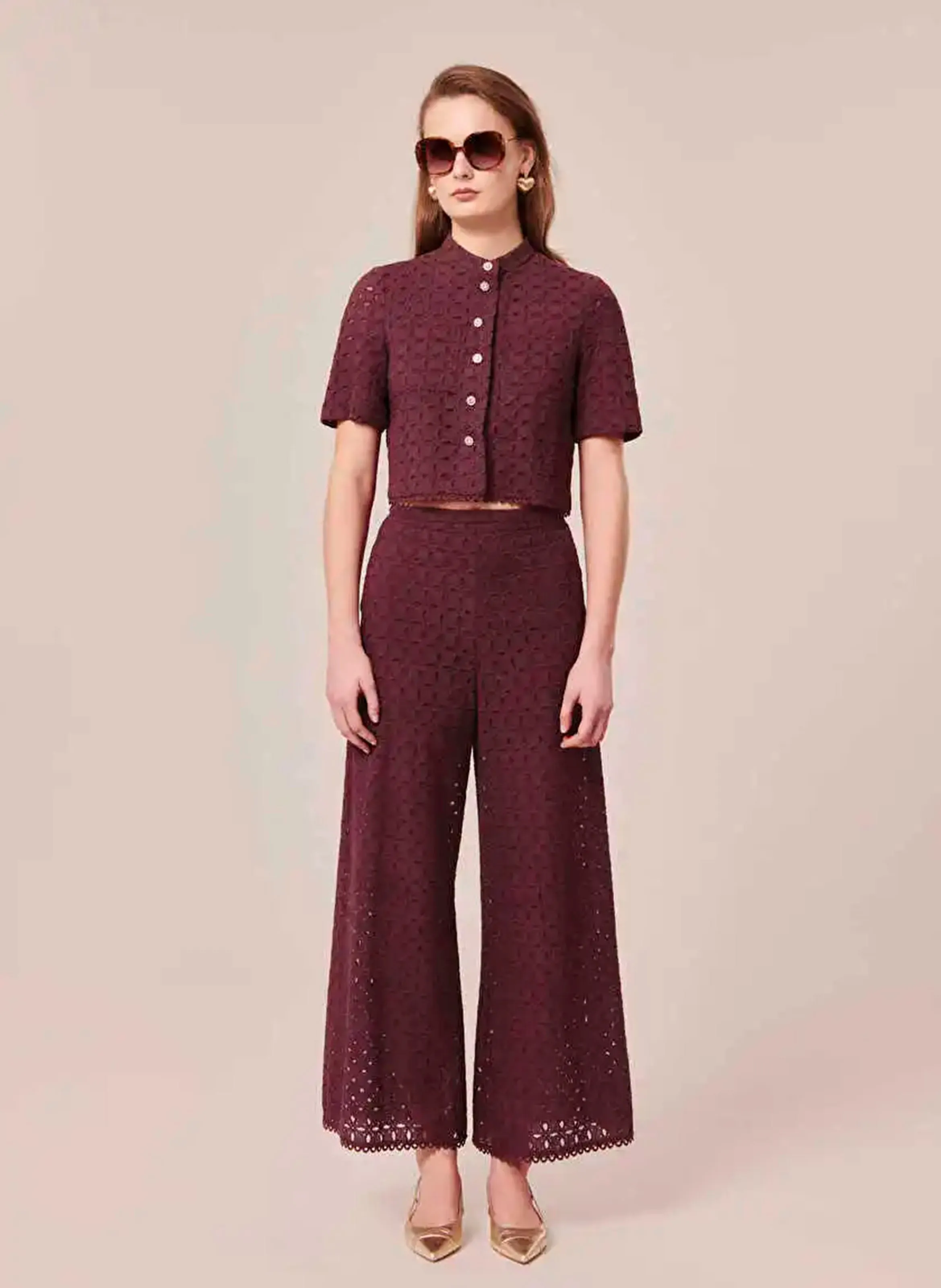 TARA JARMON PAQUITA  PANTALóN ANCHO DE ALGODóN ORGáNICO EN MARRON