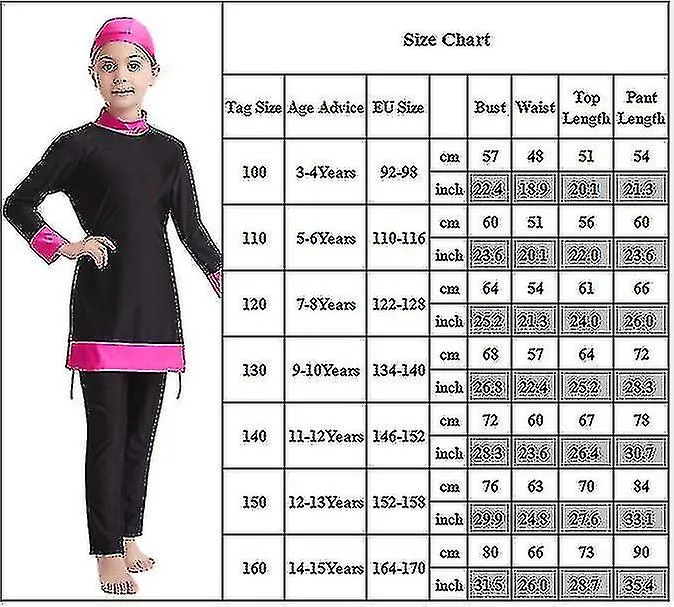 Traje de baño islámico Niños Chicas Modestas Cubierta Completa Traje de Baño Musulmán Playa Burkini