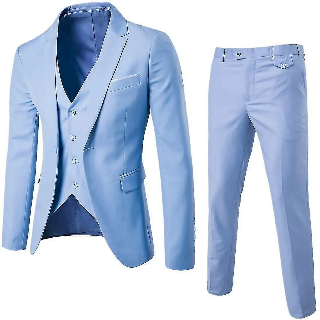 Traje delgado de 3 piezas para hombres Set de un botón Chaqueta sólida Chaleco Pantalones Business Set A