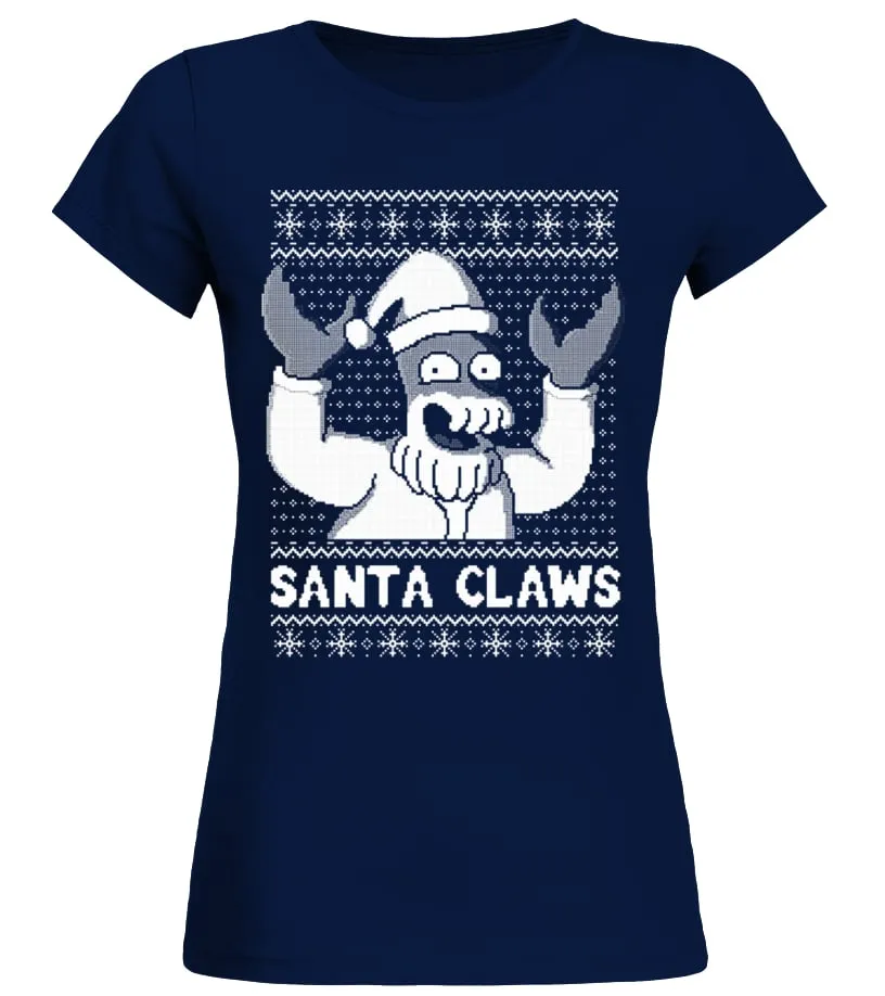Ugly Christmas sweater santa claws Camiseta cuello redondo Mujer