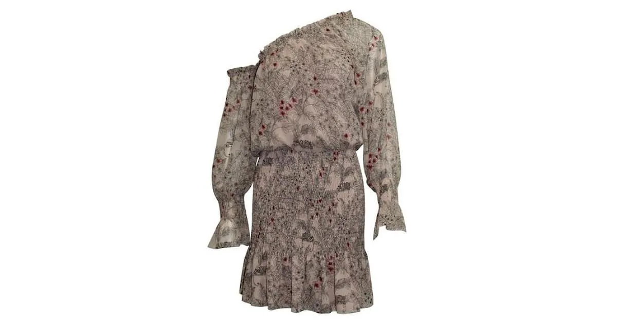 Vestido rosa con hombros descubiertos y estampado floral de Alexis 