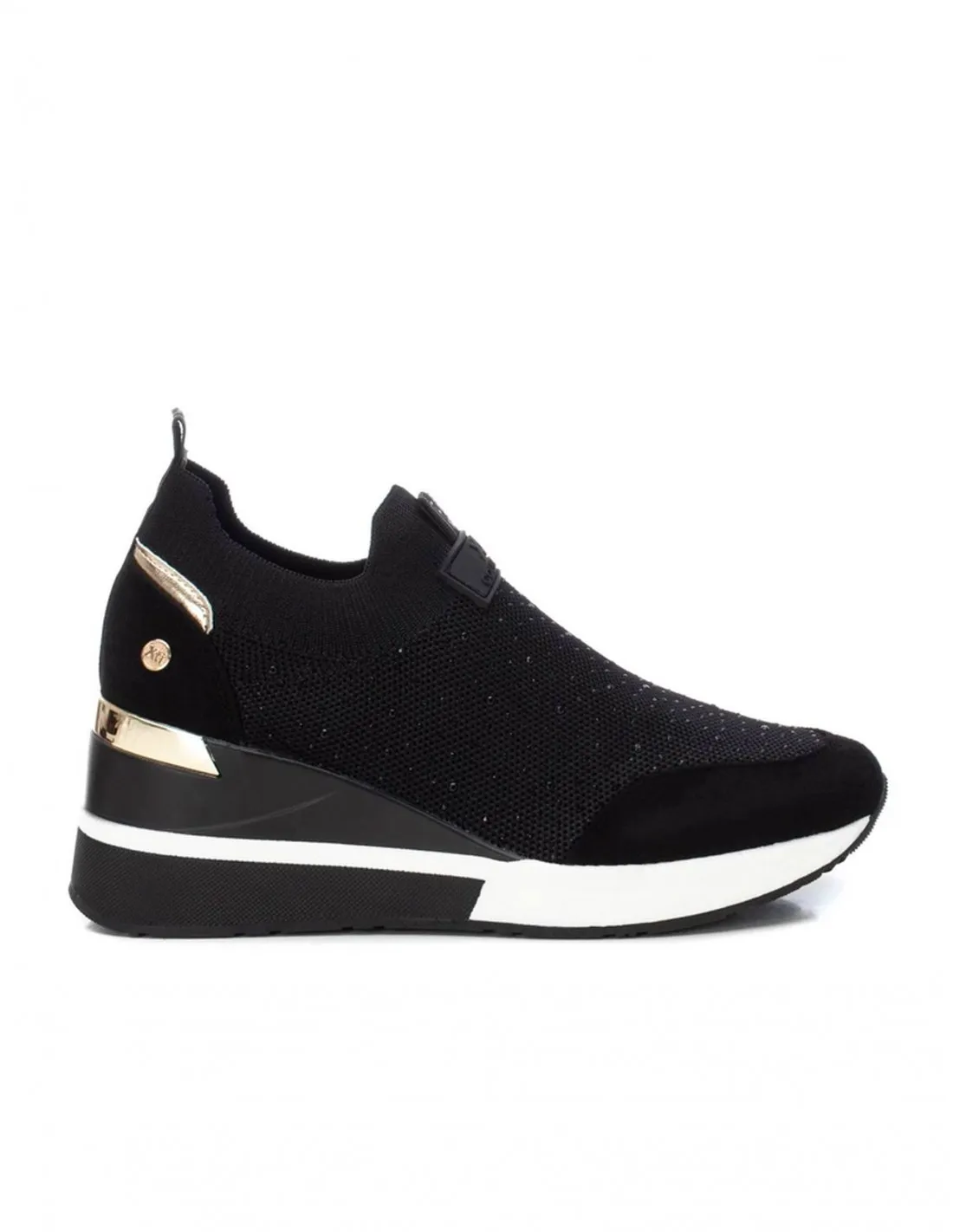 XTI Zapatillas Cuña Brillos Negras