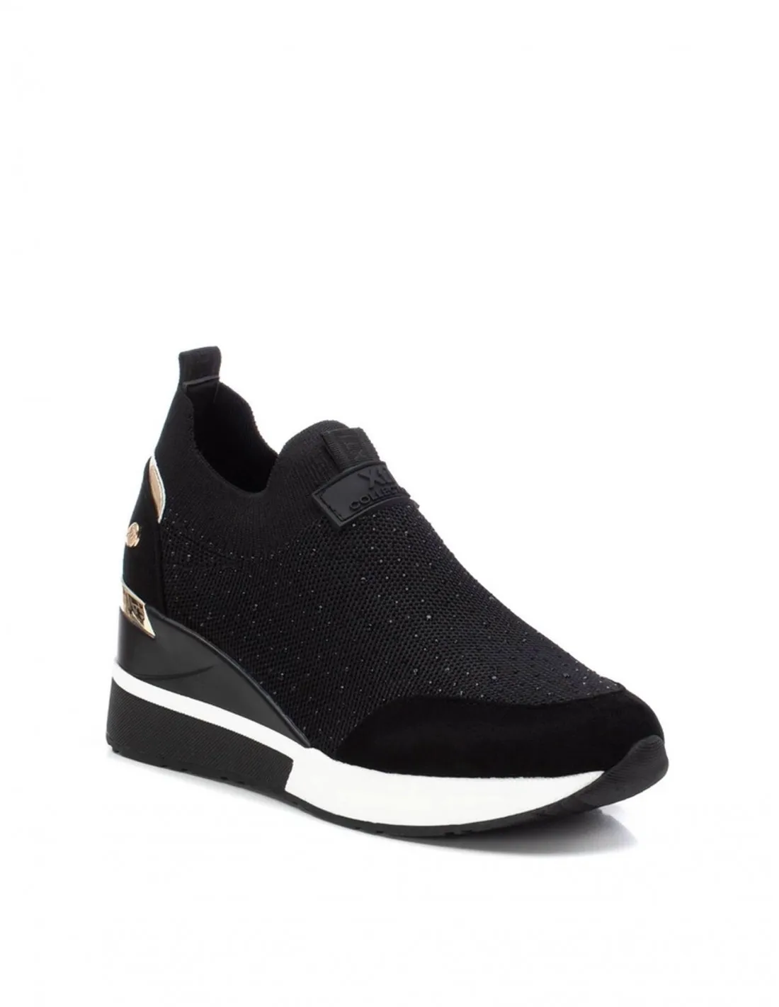 XTI Zapatillas Cuña Brillos Negras