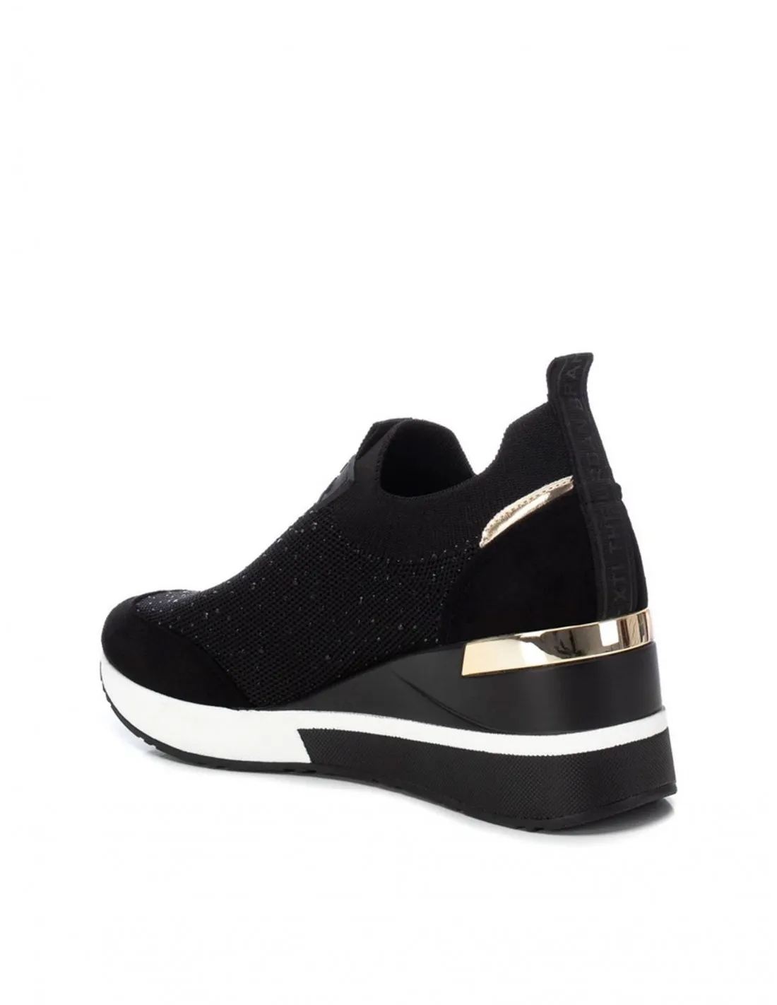 XTI Zapatillas Cuña Brillos Negras