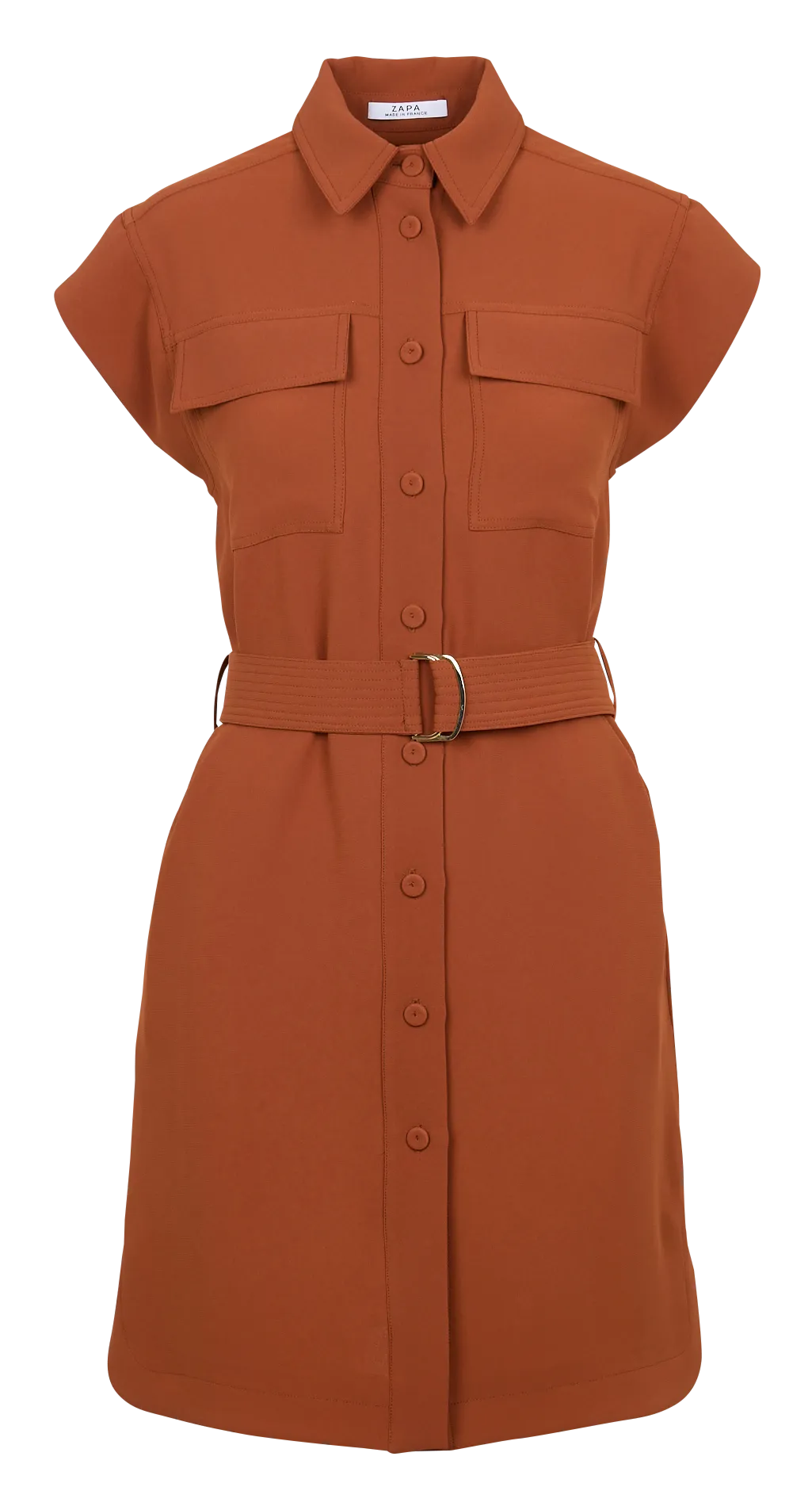 ZAPA ROSEN  VESTIDO CORTO CON CUELLO CLáSICO ENTALLADO EN MARRON