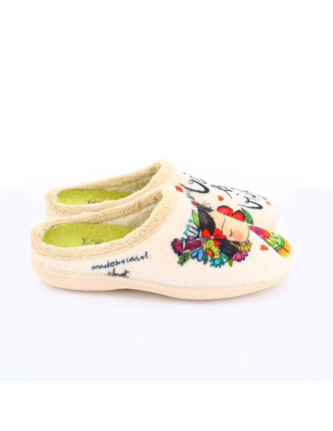 Zapatilla de Casa "Vive la vida" Everest Beige