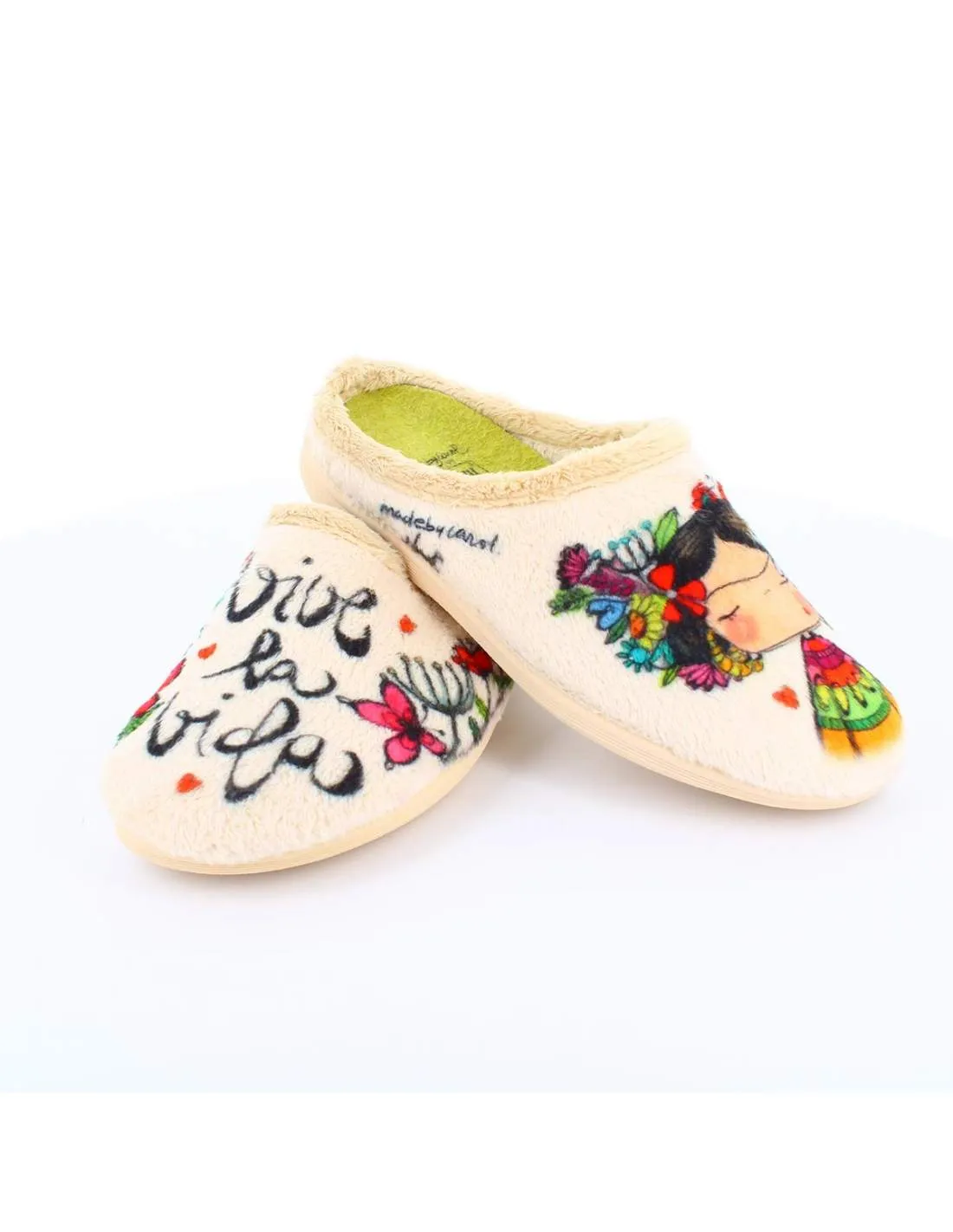 Zapatilla de Casa "Vive la vida" Everest Beige