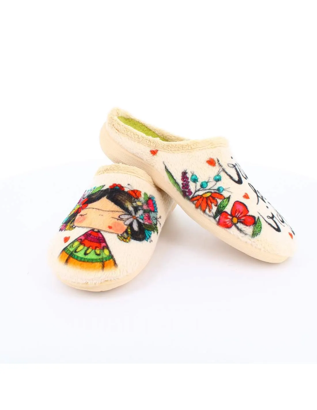 Zapatilla de Casa "Vive la vida" Everest Beige