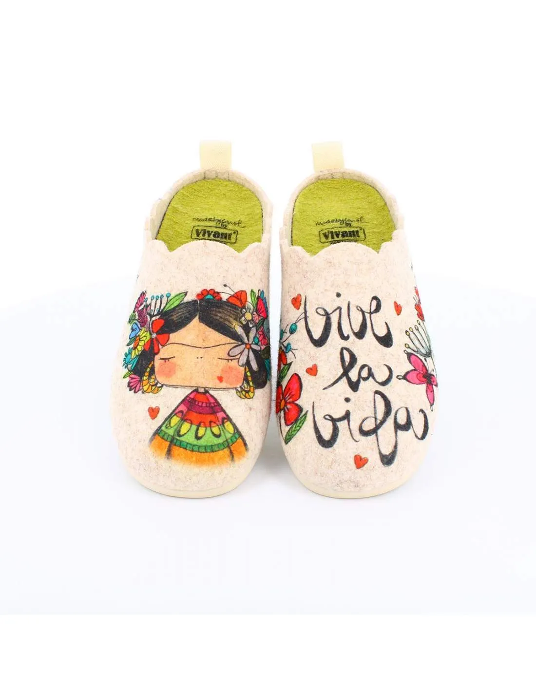 Zapatilla de Casa "Vive la vida" Fieltro Beig
