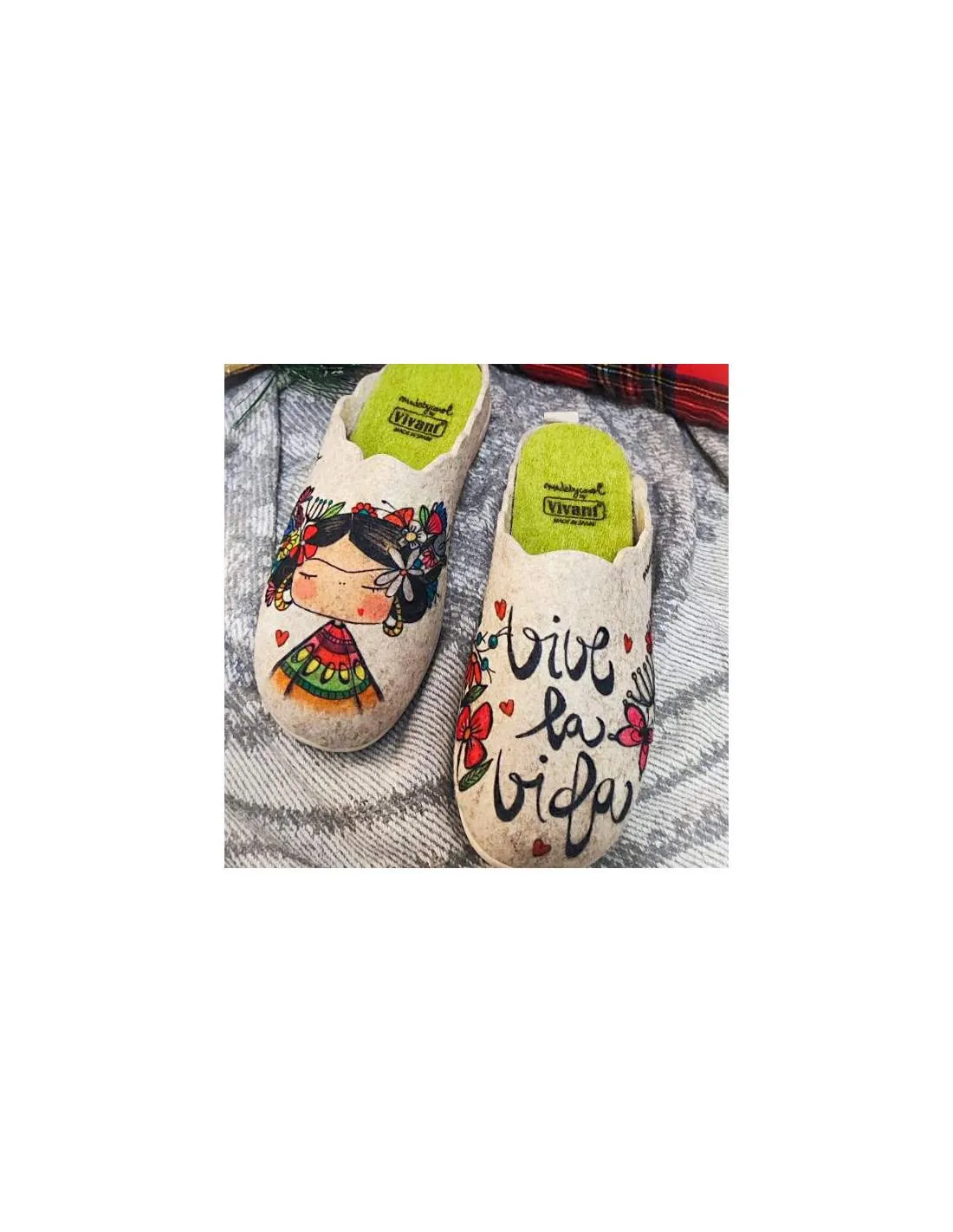 Zapatilla de Casa "Vive la vida" Fieltro Beig