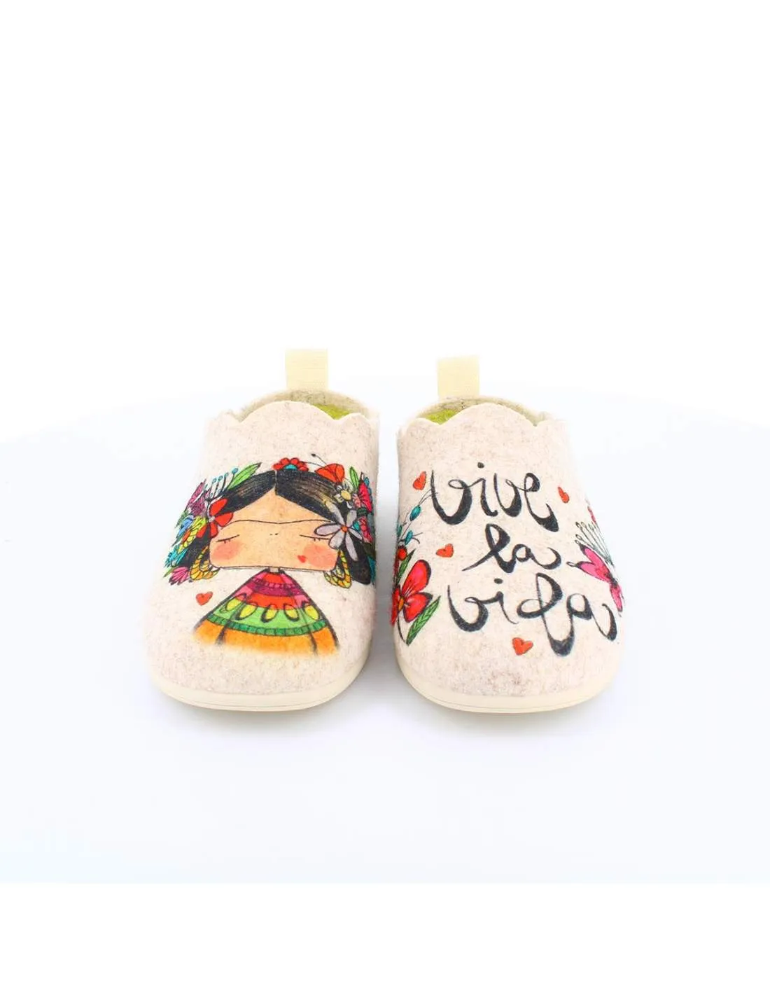 Zapatilla de Casa "Vive la vida" Fieltro Beig