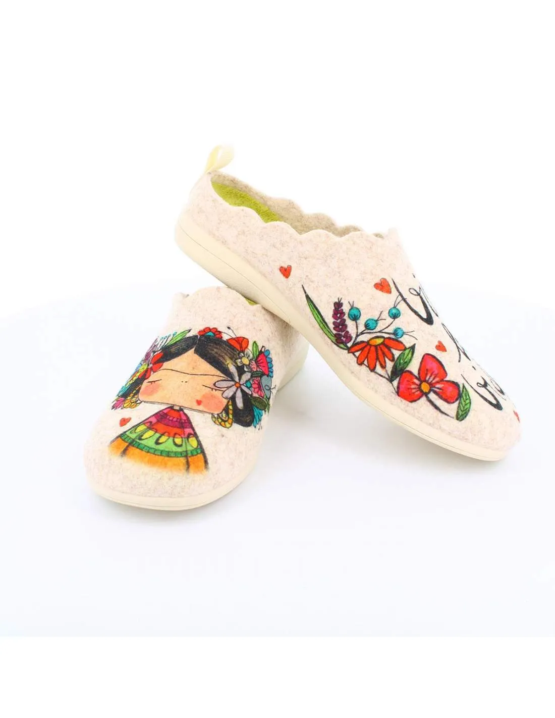 Zapatilla de Casa "Vive la vida" Fieltro Beig