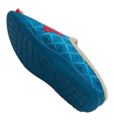 Zapatilla mujer abierta detrás muñeco de nieve y corazones Aguas nuevas en azul
