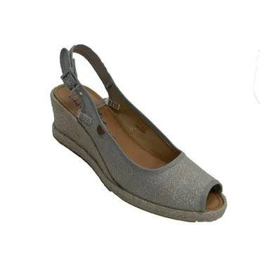 Zapatilla mujer abierta punta y talón cuña de cáñamo Calzamur en gris