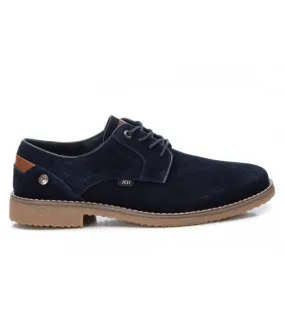 Zapato hombre cordones piel serraje azul marino Xti