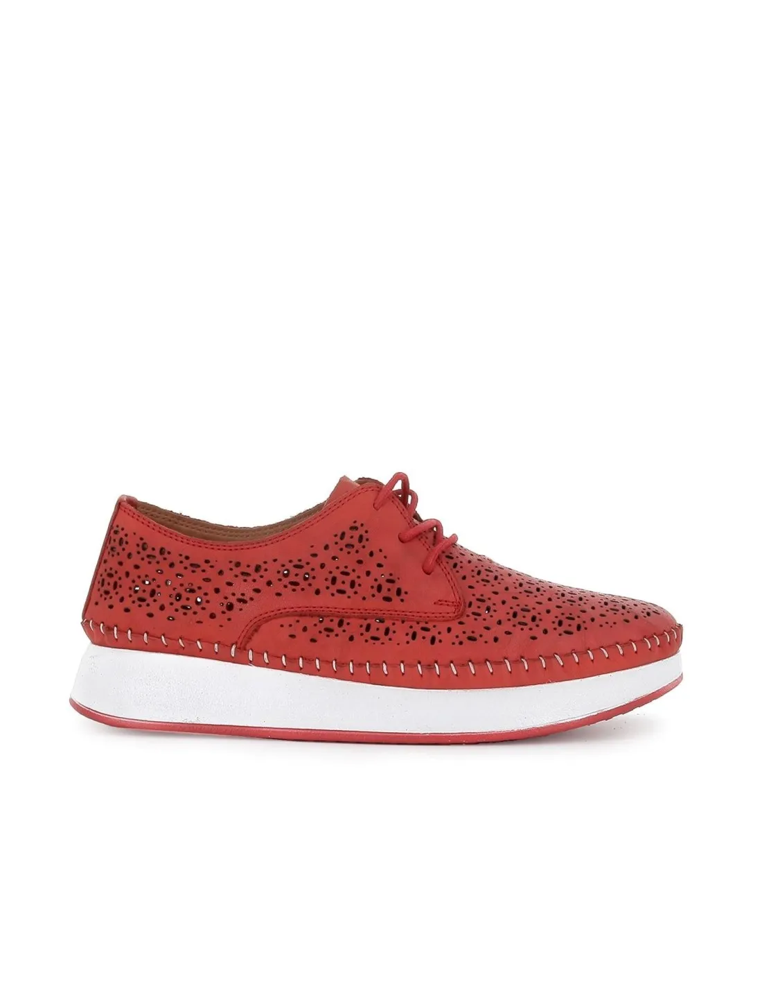 Zapato rojo plano cordones con calados mujer  Erase