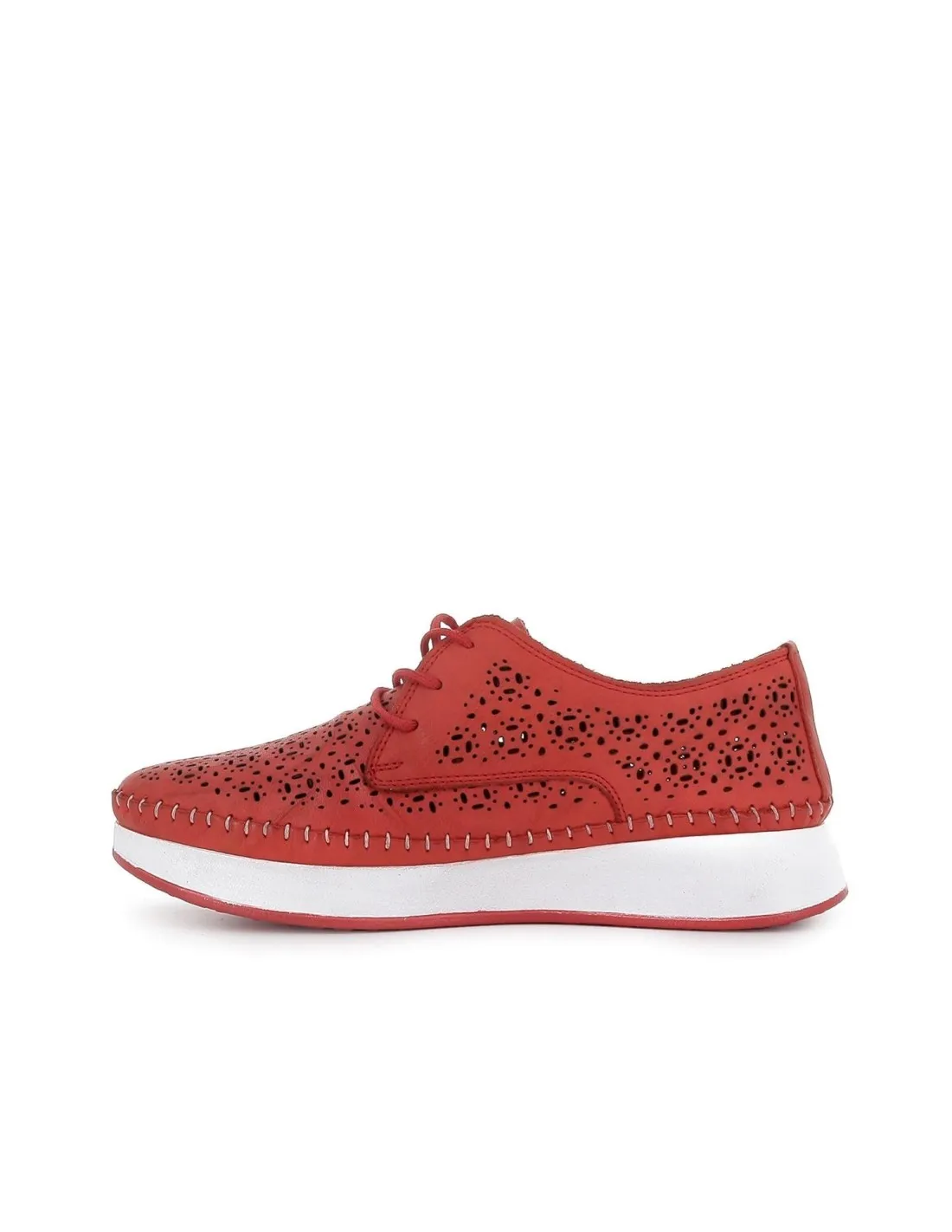 Zapato rojo plano cordones con calados mujer  Erase