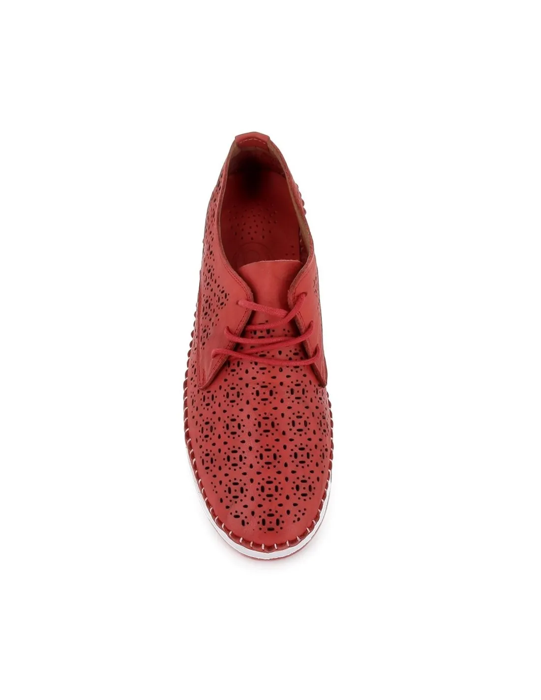 Zapato rojo plano cordones con calados mujer  Erase