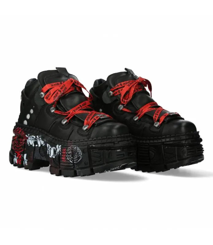 ZAPATOS PIEL ROCK SUELA TANK LETRAS ROJAS Y BLANCAS NEW ROCK ORIGINAL PLATAFORMA WALL106C9
