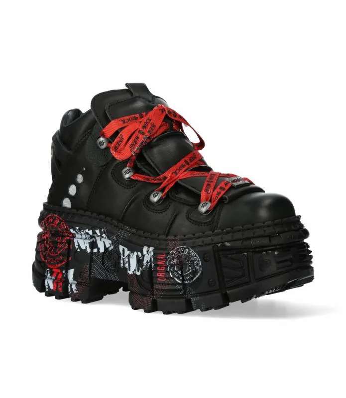 ZAPATOS PIEL ROCK SUELA TANK LETRAS ROJAS Y BLANCAS NEW ROCK ORIGINAL PLATAFORMA WALL106C9