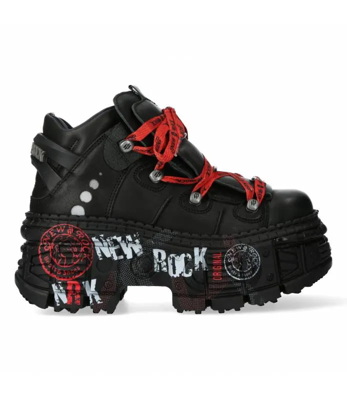 ZAPATOS PIEL ROCK SUELA TANK LETRAS ROJAS Y BLANCAS NEW ROCK ORIGINAL PLATAFORMA WALL106C9