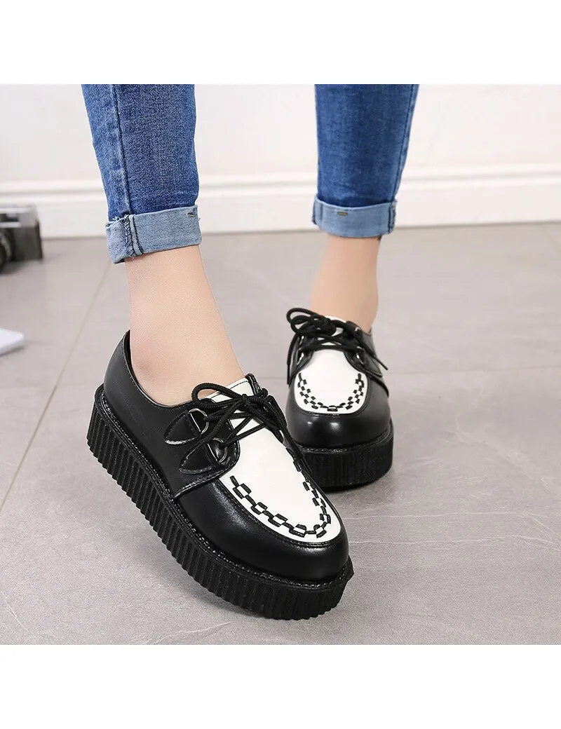 Zapatos plataforma creepers mujer con cordones